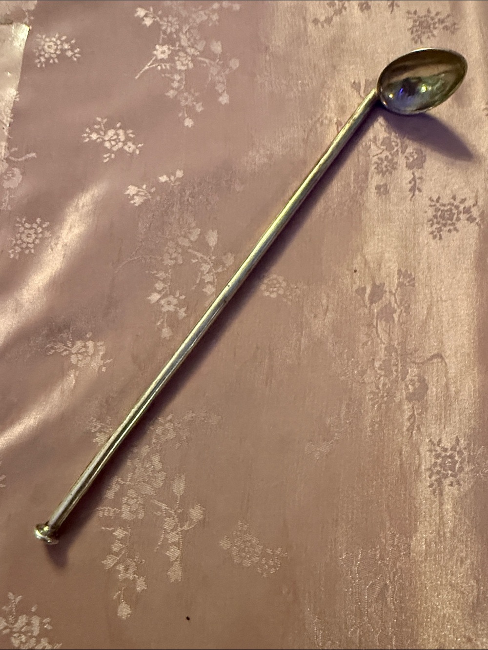 Antique Long sterling, silver Stirring Spoon and straw